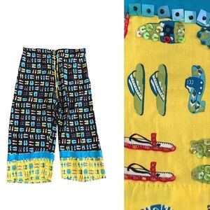 Gabby D Novelty Print Wide Leg High waist Pull-on Crop Pants. Beaded Hem SzL EUC